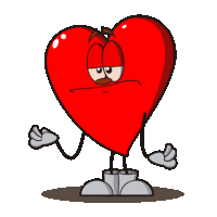 a cartoon heart with arms and legs has a sad face