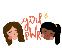 a cartoon drawing of two women with the words girl pwr written above them