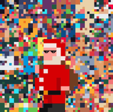 a pixel art of santa claus wearing sunglasses and a santa hat