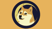 a doge in a circle with a crescent moon behind it