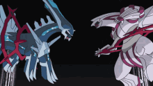 a cartoon drawing of a blue and white pokemon fighting each other