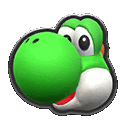 a close up of a yoshi head with a big green nose .