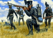 a painting of soldiers in a field with the letters lb on their backs