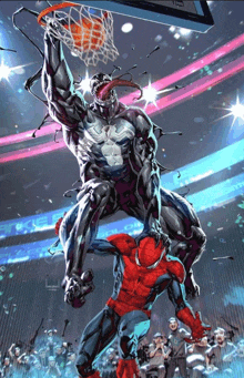 a basketball game is being played between venom and spider man