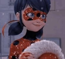 ladybug from miraculous ladybug is holding a stuffed animal .