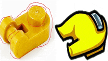 a yellow lego piece next to a cartoon drawing of a yellow object