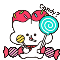 a cartoon of a bunny holding a lollipop and the word candy on the bottom