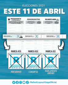 a poster for elecciones 2021 shows three different versions of a ballot