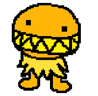 a pixel art drawing of a hamburger with yellow teeth and a smile on its face .