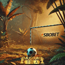 a soccer ball is in front of a soccer goal with the word sbobet on it