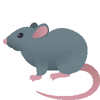 a gray mouse with a pink tail is sitting on a white surface