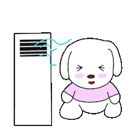 a cartoon dog is sitting in front of a fan