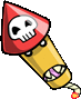 a cartoon of a rocket with a skull on it .