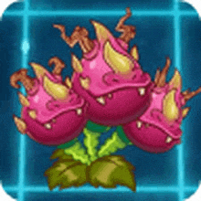 a cartoon illustration of a dragon fruit plant with horns .