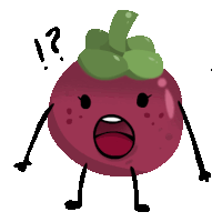 a cartoon drawing of a purple fruit with arms and legs