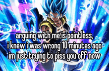 a picture of gogeta from dragon ball z with a quote about arguing with me