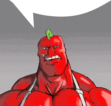 a cartoon drawing of a red pepper with a speech bubble above it