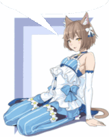 a drawing of a girl with cat ears and a blue dress