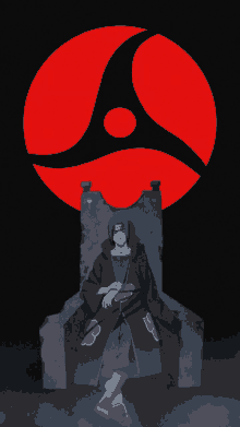 a drawing of a man sitting on a throne with a red circle in the background