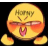 a yellow smiley face with sunglasses and the word horny on it .