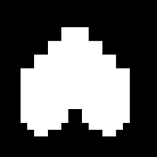 it looks like a pixel art ghost with a black background .