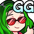 a cartoon of a girl with green hair and sunglasses giving a thumbs up .