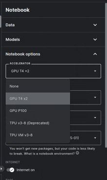 a screenshot of a computer screen showing the options for a notebook