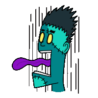 a cartoon illustration of a zombie with a purple tongue sticking out .