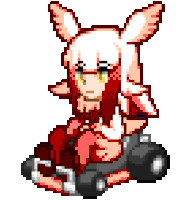 a pixel art drawing of a girl in a red dress riding a go kart