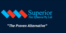 a superior fire systems pty ltd logo with a blue background