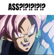 a picture of a person with pink hair and the words ass ? ! ? ! ? ! ?