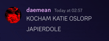 a purple background with a red circle and the words kocham katie oslorp japierdole