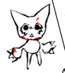 a black and white drawing of a cat with blood on it 's face .