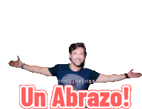 a sticker of a man with his arms outstretched and the words un abrazo