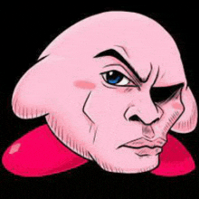 a cartoon of kirby 's face with a beard and a red neck .