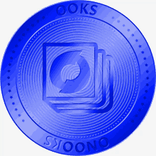 a blue coin that says oks on it