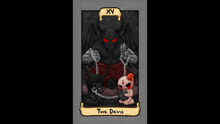 a tarot card shows a devil with chains around his neck