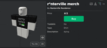 a roblox screen shows a shirt that says " sorry ladies in "