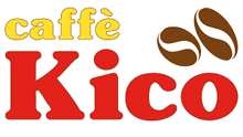 a logo for caffe kico with a coffee bean