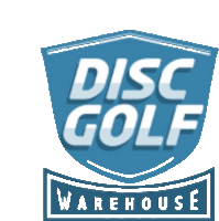 a logo for disc golf warehouse with a shield