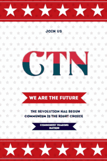 a red white and blue poster that says " join us ctn "