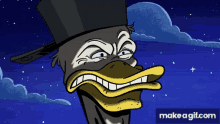 a cartoon of a duck wearing a top hat with make a gif.com in the corner