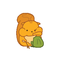 a cartoon of a squirrel holding a green bag