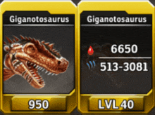 a picture of a giganotosaurus next to a picture of a lvl 40 giganotosaurus