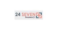 a logo for 24 seven pharmacy with a red cross