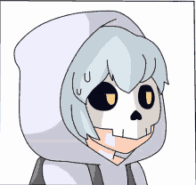 a cartoon drawing of a skeleton wearing a hood