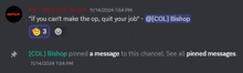 a screenshot of a discord conversation between col bishop and mr " yes fent " scoot