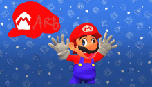 a mario character is standing in front of a blue background that says art