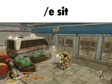 a video game scene with the words " / e sit " at the top