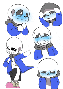 a drawing of a skeleton with many different expressions on his face